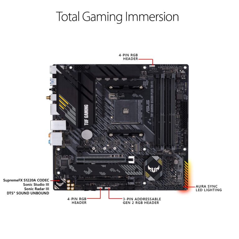 ASUS TUF Gaming B550M-PLUS (WiFi 6) AMD AM4 (3rd Gen Ryzen™) microATX Gaming Motherboard (PCIe 4.0, 2.5Gb LAN, BIOS Flashback, HDMI 2.1, USB 3.2 Gen 2, Addressable Gen 2 RGB Header and Aura Sync) - Image 5