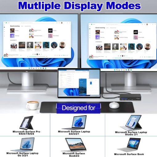 Microsoft Surface Dock, 12-in-1 Triple Displays VGA +Dual HDMI Surface Dock, Surface Docking Station for Surface Pro 11/10/9/8/X/7/6/5/4/3, Surface Book 3/2/1, Surface Laptop go/6/5/4/3/2/1 - Image 7