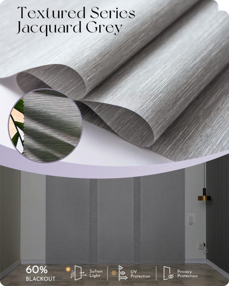 Graywind Motorized Sliding Panel Blinds Light Filtering Compatible with Alexa Google Smart Custom Panel Track Blinds Remote Control for Patio Sliding Door (Dimout Jacquard Grey) - Image 4