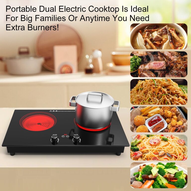 Electric Cooktop,110V 2400W Electric Stove Top with LCD Touch and Knob Control,Built-in and Countertop 2 Burner Electric Cooktop with 11 Power Levels, Kids Lock & Timer,Overheat Protection. - Image 9