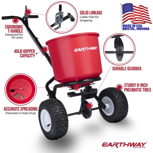 EarthWay 2600A-Plus 40 LB (18 KG) Walk-Behind Broadcast Fertilizer Spreader, Garden Seeder, Salt Spreader with 9 inch Pneumatic Tires, Made in America - Image 9