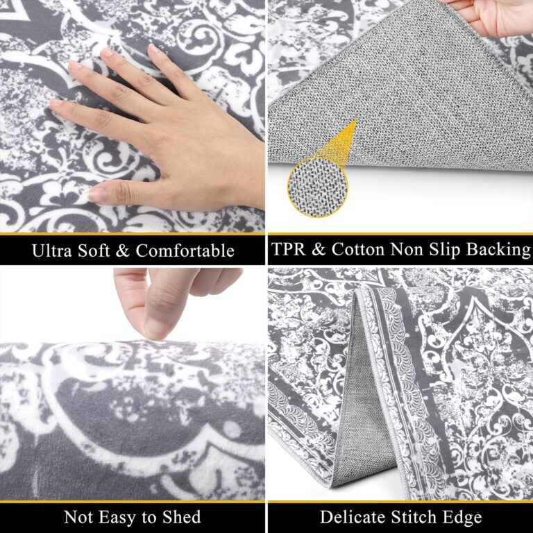 Vaukki Living Room Rug, Vintage Shaggy Soft Laundry Rug, Non Slip Kitchen Area Mat, Washable Farmhouse Bedroom Area Carpet for Bathroom, Kitchen and Kidsroom (8'x10', Grey) - Image 8
