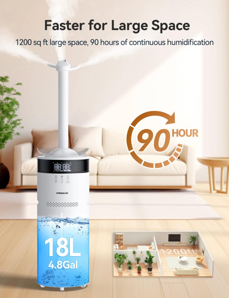 VAGKRI Humidifiers for Large Room, 18L Ultrasonic Cool Mist Humidifier for Home 2000 sq ft, 5 Mist Levels, Auto Mode, Whole House Humidifiers with 2 Extended Tube Quiet Humidifiers for Baby Home Plant - Image 7