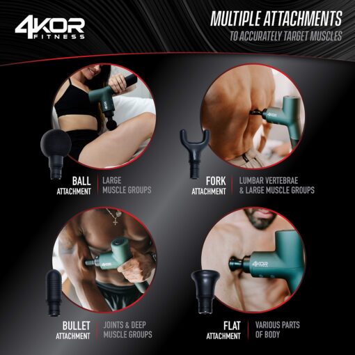 4KOR Fitness Muscle Percussion Massage Gun, Deep Tissue Vibration Massager, Rechargeable Handheld Stimulation, Ultra Quiet - Image 6