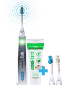 Emmi-dent Ultrasound Platinum Nature Fresh. Touchless Cleaning for Sensitive Teeth and Gums. Cleans with 100% Ultrasound Technology. No Abrasion, No Brushing, No Damage, Pain Free. Rechargeable.