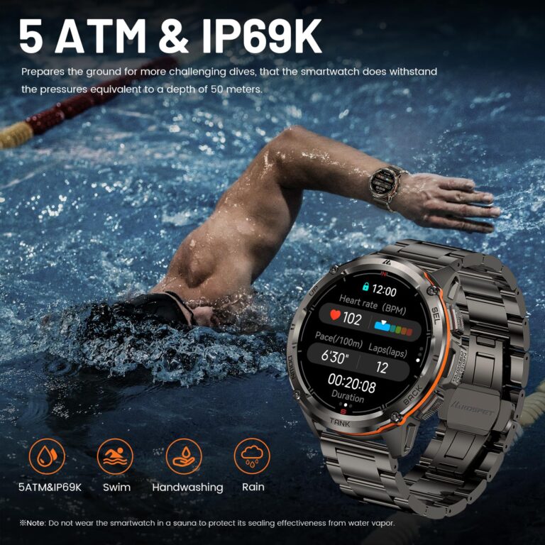 KOSPET Tank T3 Ultra GPS Smart Watch for Men-Pressure/Altitude/Compass, Extra-Large Battery, Stainless Steel Unibody Rugged Military Smartwatch Make/Answer Call, 5ATM Waterproof (2 Bands) - Image 5