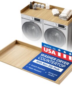 OfficeSimpli Washer Dryer Countertop, Made in USA, Non-Slip Pads, Easy Clean, Laundry Room Essentials and Decor, Washer Dryer Wood Top for Organization (Rustic Oak, Standard (27.5" x 54"))