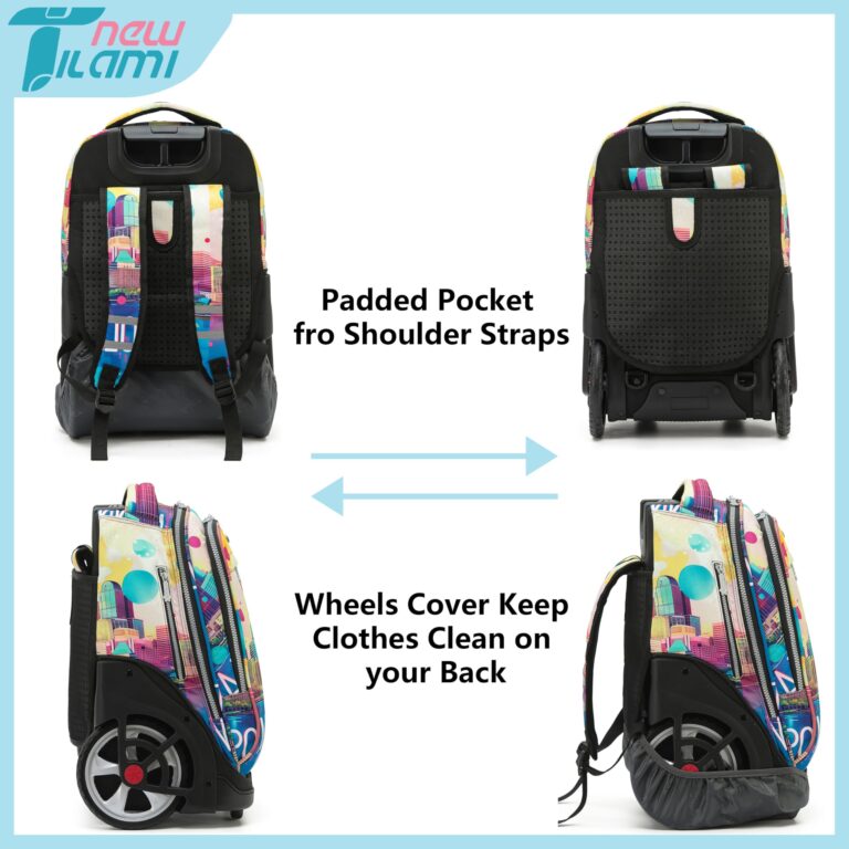 NEW TILAMI 19 Inch Rolling Backpack with Matching Lunch Bag Durable for Girls and Boys Wheeled Laptop Backpack Carry-on Bag School Travel, City (No USB interface) - Image 6