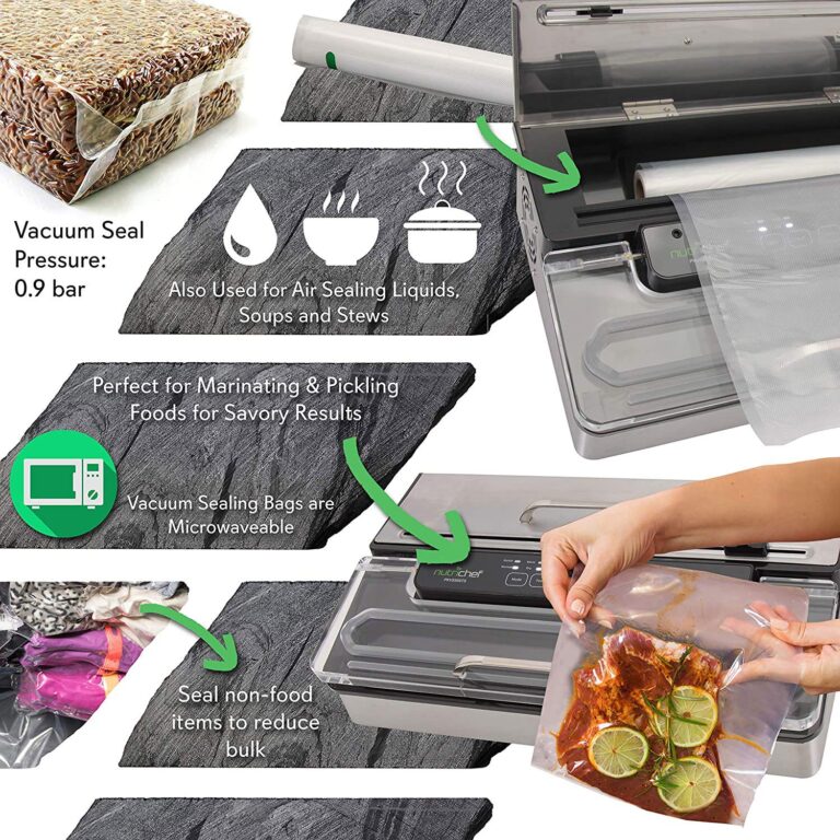 NutriChef PKVS50STS Commercial Grade Vacuum Sealer Machine-400W Automatic Double Piston Pump Air Machine Meat Packing Storage Preservation Sous Vide w/Dry Wet Seal, Vac Roll Bags, Extra Large, Silver - Image 4