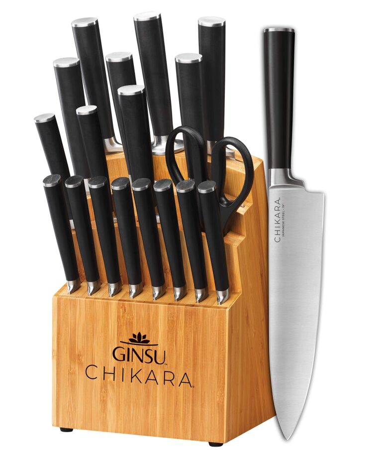 Ginsu Chikara Series Forged 19-Piece Japanese Knife Set, Black - Premium Cutlery Set with 420J Stainless Steel Kitchen Knives and Bamboo Block