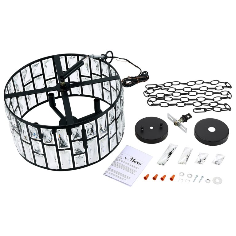 Farmhouse Crystal Convertible Chandelier and Semi Flush Mount Lighting Black Cylinder Drum Shade Pendant for Kitchen Island Dining Room Bedroom Hallway - Image 5