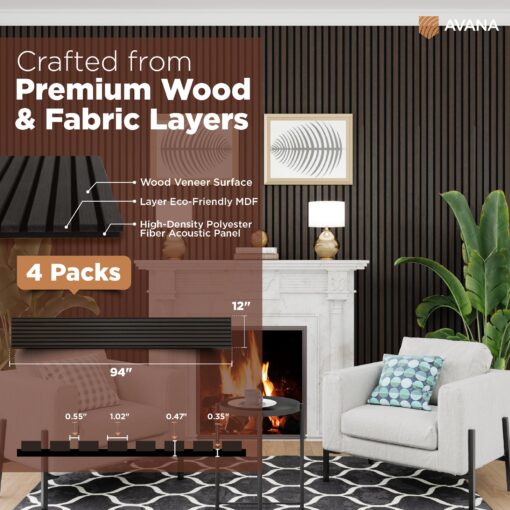 Avana Acoustic Wood Wall Panels – 94.4 X 12.6 Inch Smoke Oak Acoustic Panels 4 PCs – Wall Panels For Interior Wall Decor For Homes, Offices, Studios – Sturdy And Durable Wood Panels For Wall - Image 5