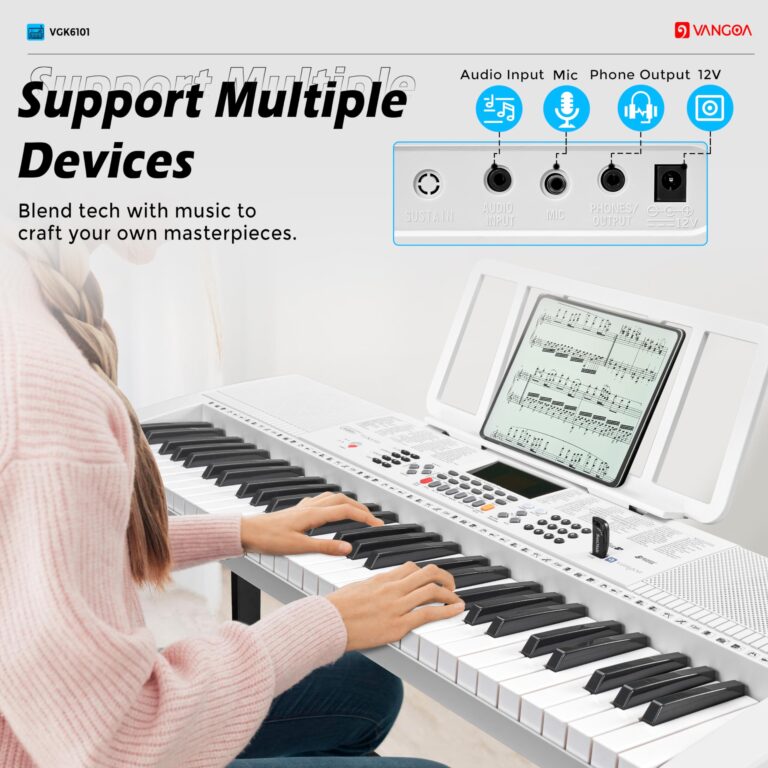 Vangoa Keyboard Piano 61 Key, Full Size Electric Piano Keyboard Light UP Keys with 3 Teaching Modes, Learning Music Keyboard Piano with Stand Headphones for Beginners Students, VGK6101 White - Image 2