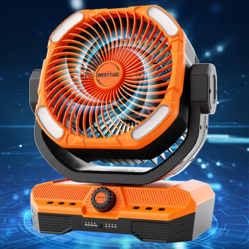 WESTTREE Battery Powered Fan Powerful Airflow Battery Operated Air Circulator Fan for Bedroom,Quiet & 360°Auto Oscillating Rechargeable Camping Fans with LED Light (RGBW) X66 Orange - Image 8