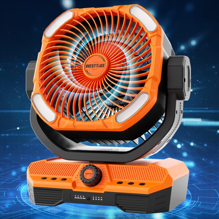 WESTTREE Battery Powered Fan Powerful Airflow Battery Operated Air Circulator Fan for Bedroom,Quiet & 360°Auto Oscillating Rechargeable Camping Fans with LED Light (RGBW) X66 Orange - Image 8