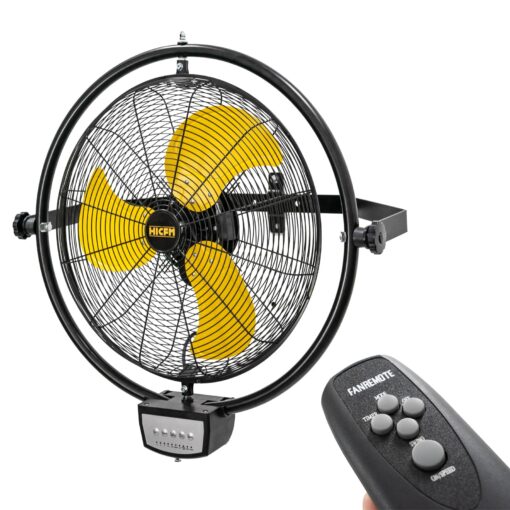 HiCFM 5000 CFM 20 inch Orbital Remote Control Wall Mounted Fan, 1/5HP Motor, Manual & Remote Operation, Timer, Oscillation & Tilting, 3 Speed, 9ft Power Cord Industrial and Commercial- UL Listed