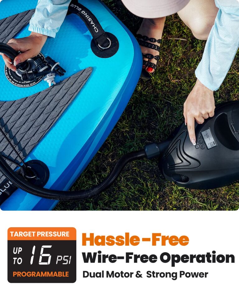 OutdoorMaster 16PSI High Pressure SUP Air Pump with Rechargeable Battery The Whale - Intelligent Dual Stage Inflation & Auto-Off Feature and Deflation Function for Inflatable Stand Up Paddle Boards - Image 6
