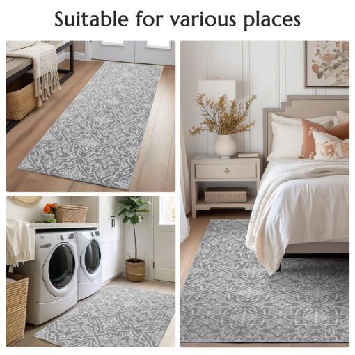 jinchan Boho Area Rug 8x10 Moroccan Washable Rug Indoor Floor Cover Accent Carpet Floral Tile Print Mat Soft Non Slip Carpet for Kitchen Living Room Bedroom Dining Room Farmhouse Decor Grey - Image 5