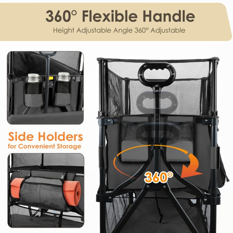 HOPERAN 550L XXL Foldable Double Decker Wagon-Greater Capacity,360° Adjustable Handle Heavy Duty 550LBS Collapsible Cart with 54" Extra Extender,All Terrain Double-Locking Brack Wheels (Black) - Image 7