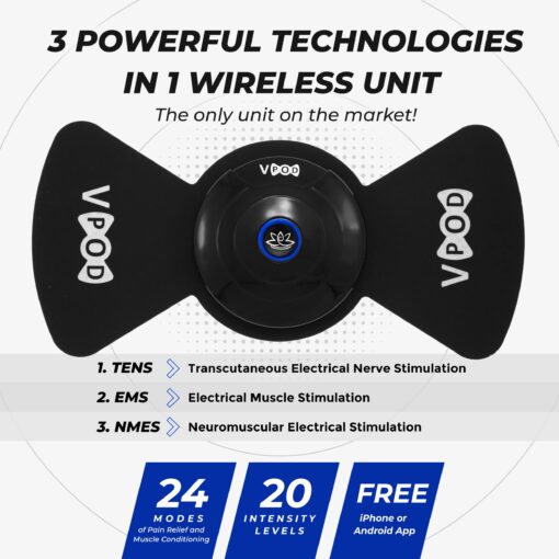 Massage Therapy Concepts VPOD Deluxe Wireless TENS Unit - EMS Muscle Stimulator for Pain Relief Therapy, 24 Modes - TENS Massager Stimulation Machine for Sciatica, Back, Neck, Nerve - FSA/HSA Eligible - Image 7