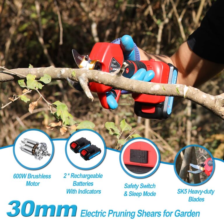 KOMOK Electric Pruning Shears, Professional Cordless Pruning Shears with 2pcs 2Ah Battery Powered Tree Branches Pruner, 30mm 1.2" Cutting Rnage, 6-8 Working Hours - Image 5