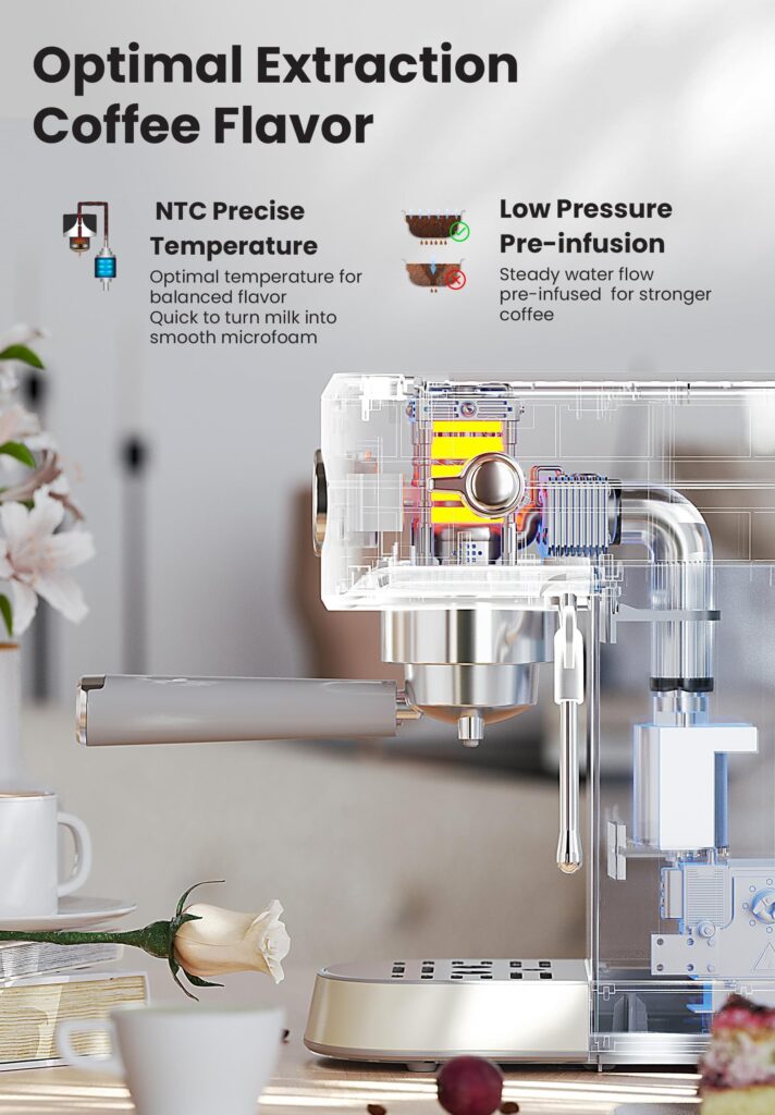 Gevi Commercial Espresso and Coffee Makers, Professional Espresso Maker Latte Machine with Milk Frother, Stainless Steel Expresso Coffee Machines for Home, Compact Cappuccino Machine, Great Gift - Image 5