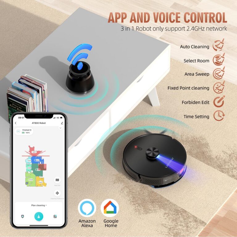 Loorow 3-in-1 Robot Vacuum and Mop Combo, Self Emptying Station for 60 Days, Robotic Vacuum Cleaner with LiDAR Navigation & Max Strong 4500Pa Suction, WiFi/App/Alexa Self-Charging Replaceable Dust Bag - Image 5