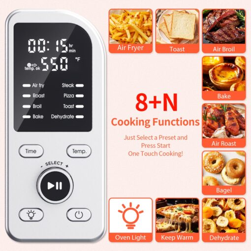Beelicous Pro 19QT Digital 8-in-1 Air Fryer Toaster Oven, 550°F Flavor-Lock Tech, Flip Up & Away Capability, 40+ Recipes, Airfryer Countertop Oven Combo, 4 Accessories, Fit 13" Pizza, Stainless Steel - Image 6