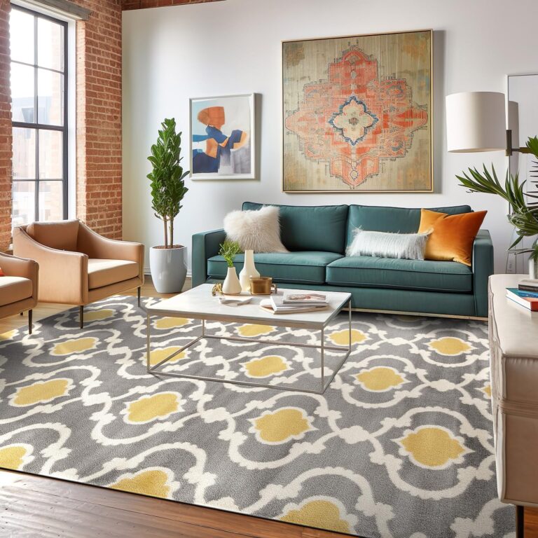 Rugshop Moroccan Trellis Contemporary Perfect for high Traffic Areas of Your Living Room,Bedroom,Home Office,Kitchen Area Rug 6'6" X 9' Gray/Yellow - Image 5