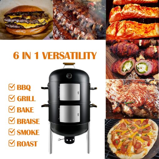 Realcook Vertical Charcoal Smoker Grills: Premium 20.5 Inch BBQ Meat Smokers - Barbecue Charcoal Grill Smoker Combo for Outdoor Cooking Patio Backyard Picnic Party Grilling - Image 2