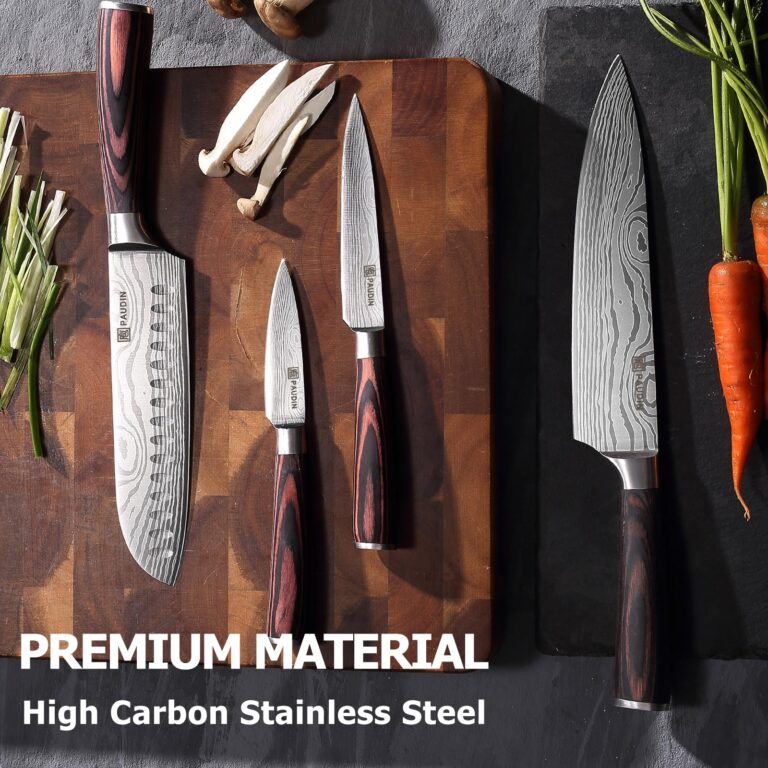 PAUDIN Chef Knife Set, 7 Pieces Kitchen Knife Set, High Carbon Stainless Steel, Ultra Sharp Knife Set, Professional Knives Set for Kitchen with Pakkawood Handle - Image 2