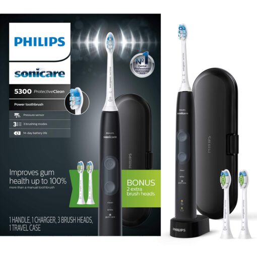 Philips Sonicare Cordless Power Flosser 3000 & ProtectiveClean 5300 Rechargeable Electric Power Toothbrush, Black, HX6423/34 - Image 4