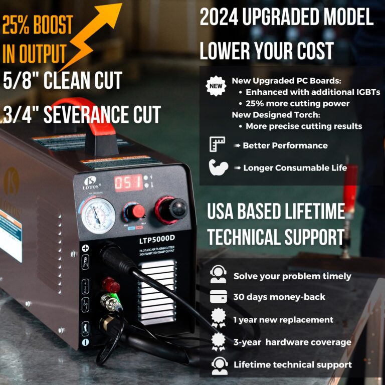 LOTOS LTP5000D Plasma Cutter, 2024 Upgraded 5/8" 16mm Clean Cut 3/4" 20mm Severance Cut 50A Non-Touch Pilot Arc Plasma Metal Cutter Machine, Plasma Cutting Equipment, Dual Voltage 120V or 240V, Brown - Image 9