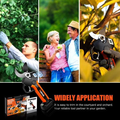 Cordless Electric Pruning Shears 40MM, Kebtek Professional Pruning Shears Battery Powered 18V Brushless Motor 2Pack 2AH Rechargeable Battery-LCD Display Screen (KT940) - Image 2