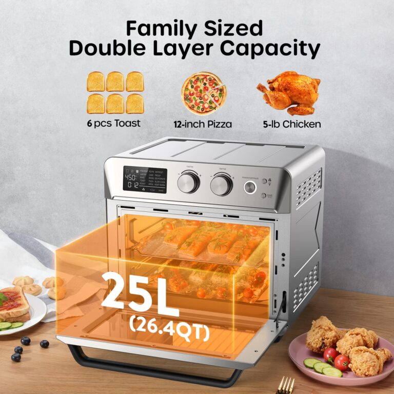 ECOWELL Air Fryer Toaster Oven Combo, 15-in-1 Airfryer Toaster Ovens Countertop, 26.4 QT Stainless Steel Air Fryers Convection Oven, for 360° Even & Healthy Cooking, Model: ECOKX01, Silver - Image 6