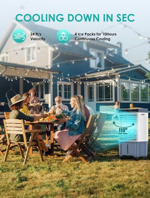 Air Choice Evaporative Air Cooler, 1800CFM Swamp Cooler with 12H Timer, 110° Oscillation, Remote Control & 5.3 Gal Water Tank, 3 Speeds, 4 Ice Packs, 3-in-1 Evaporative Cooler for Outdoor Indoor Use - Image 7