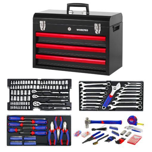 WORKPRO 408-Piece Mechanics Tool Set, General Household Home Repair Tool Kit with 3-Drawer Heavy Duty Metal Box, Hand Tool Kit Set 1 Pack - Image 10