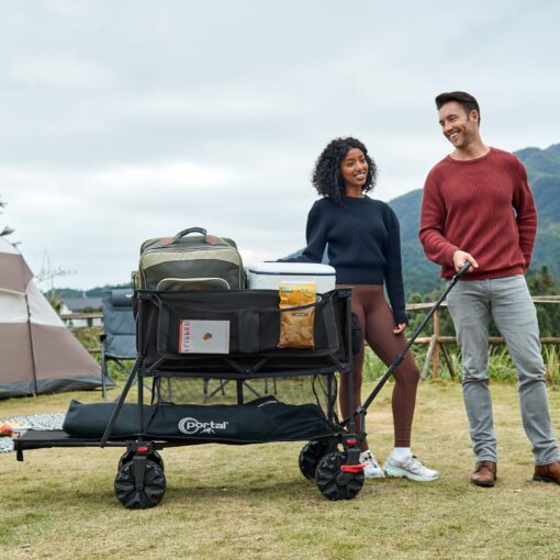 PORTAL 400L Large Capacity Collapsible Double Decker Wagon with Brakes, 450LB Heavy Duty Folding Cart with Tailgate, Foldable Utility Wagons for Camping, Beach, Garden, Sports, Shopping - Image 2