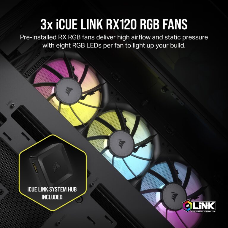 CORSAIR iCUE LINK 6500X RGB Mid-Tower ATX Dual Chamber PC Case – Panoramic Tempered Glass - Reverse Connection Motherboard Compatible – 3x CORSAIR RX120 RGB Fans Included – Black - Image 7