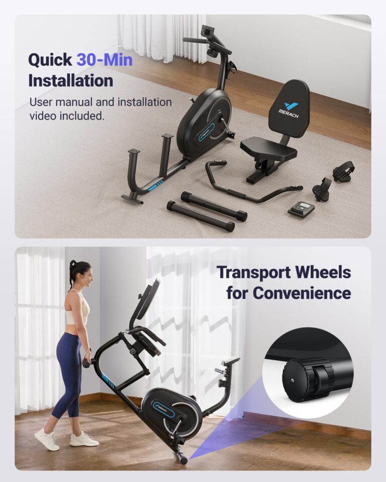 MERACH Recumbent Exercise Bike for Home with Smart Bluetooth and Exclusive App Connectivity, LCD, Heart Rate Handle, S08 Magnetic Recumbent Bikes, Black - Image 3