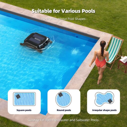 Robotic Solar Pool Skimmer Robot: SMONET SR5 Pro 24/7 Continuous Cleaning Automatic Cordless Solar Powered Pool Surface Cleaner with Dual Charging, Obstacle Avoidance, Carbon Fiber Black - Image 6