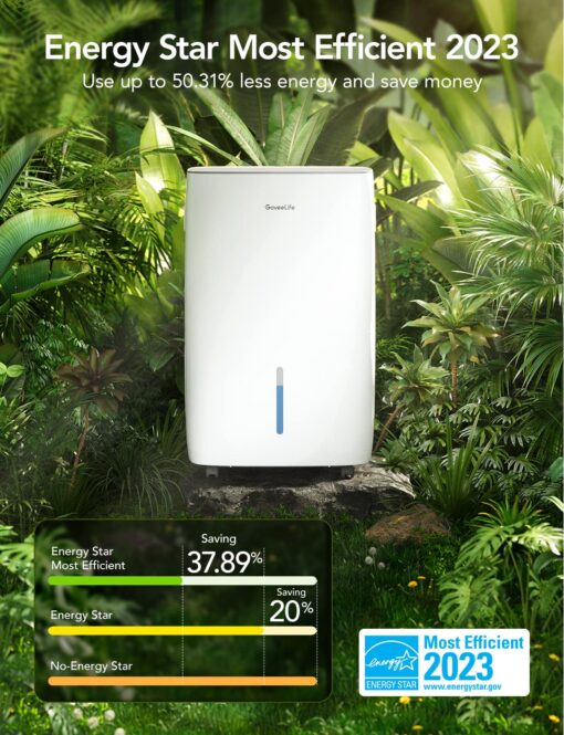 GoveeLife Dehumidifier for Home 4,500 Sq.Ft, 50 to 109 Pint Smart Auto Humidity Control, Drain Hose, 2.0Gal Bucket, Energy Star Most Efficient Compressor Dehumidifiers for Basement, Bathroom, Bedroom - Image 7