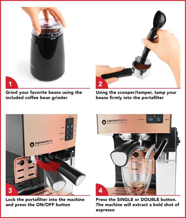 EspressoWorks 19-Bar Espresso, Latte and Cappuccino Maker 10-Piece Set - Brew Cappuccino and Latte with One Button - Espresso Machine with Milk Steamer 1250W - Coffee Gifts (Rose Gold) - Image 7