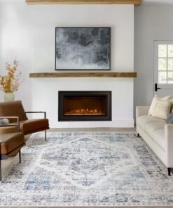 jinchan Washable Large Area Rug 8x10 Accent Rug for Living Room Grey Vintage Floor Mat Soft Printed Distressed Carpet Non Slip Floor Cover for Kitchen Bedroom Dining Room