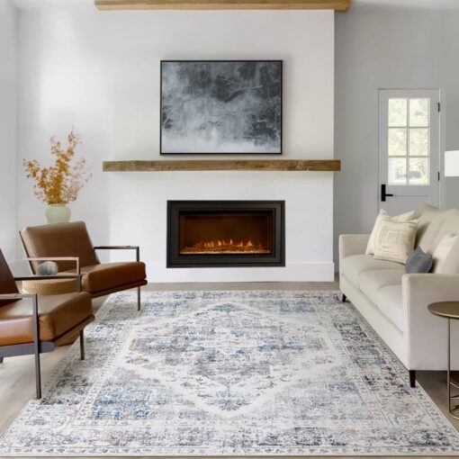 jinchan Washable Large Area Rug 8x10 Accent Rug for Living Room Grey Vintage Floor Mat Soft Printed Distressed Carpet Non Slip Floor Cover for Kitchen Bedroom Dining Room