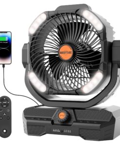 WESTTREE Battery Powered Fan Powerful Airflow Battery Operated Air Circulator Fan for Bedroom,Quiet & 360°Auto Oscillating Rechargeable Camping Fans with LED Light (RGBW) X66 Black