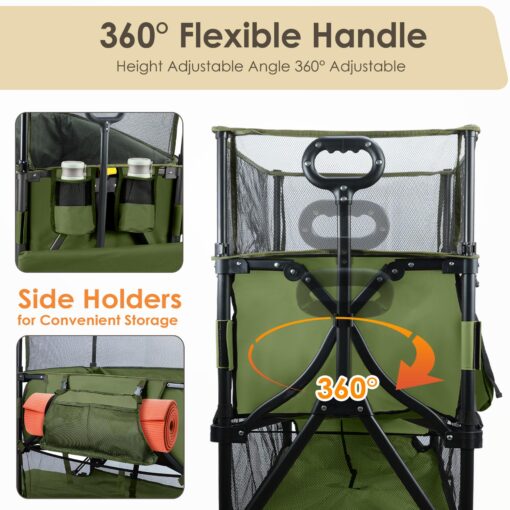 HOPERAN 550L XXL Foldable Double Decker Wagon-Greater Capacity,360° Adjustable Handle Heavy Duty 550LBS Collapsible Cart with 54" Extra Extender,All Terrain Double-Locking Brack Wheels (Olive Green) - Image 7