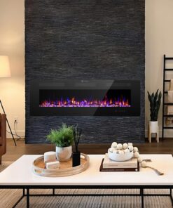 Cloud Mountain 60" Electric Fireplace，Wall-Mounted Heater with Timer Remote, Adjustable Flame for Living Room Bedroom，Black