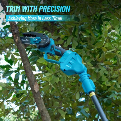 Seesii PS610 2-IN-1 Cordless Pole Saw & Mini Chainsaw, 6-Inch Brushless Chain Saw with 2x 2.0Ah Battery, 16-Foot MAX Reach Brach Tree Saw with Extension Pole for Wood Cutting Garden 2024 UPGRADE - Image 2