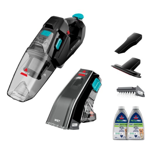 BISSELL Stain Eraser Duo, 2-in-1 Cordless Portable Deep Cleaner and Hand Vacuum with PET PRO OXY Spot & Stain Formula, 3705, Black